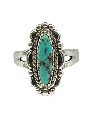 Vintage Bell Trading Post Sterling Silver Turquoise Ring Size 6.5 Bright Finish
